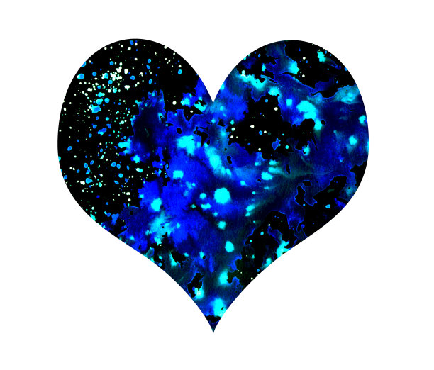 多色手绘水彩白色，黑色，蓝色甜蜜的心孤立在白色的背景。渐变纹理刷元素情人节贺卡，t恤设计，插图图片下载