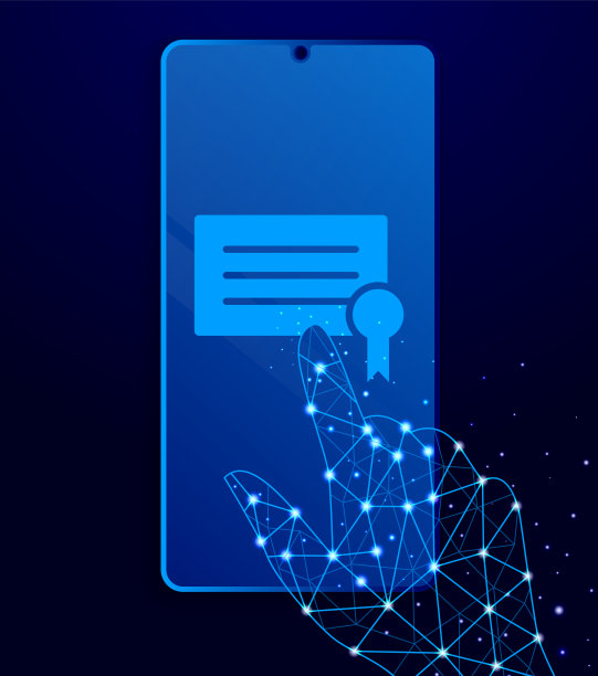 文凭联系电话。多边形风格的触摸电话矢量插图。图片下载