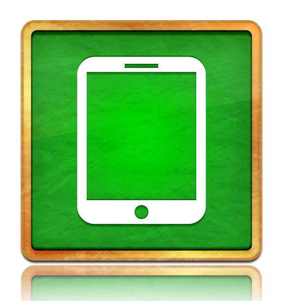 平板图标粉笔板绿色方形按钮石板纹理木质框架概念孤立在白色背景与阴影反射图片下载