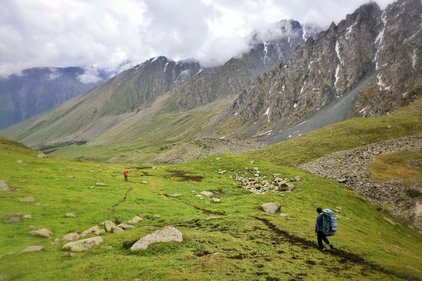 走在吉尔吉斯斯坦的卡拉科尔图片下载