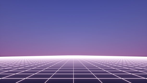 复古的未来霓虹网格背景，80年代的设计。三维演示图片下载