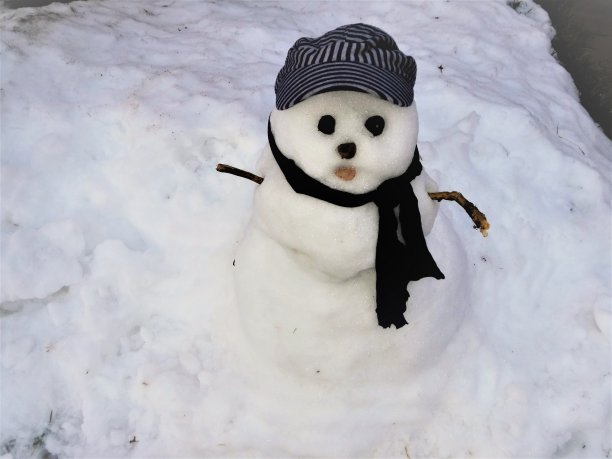 可爱的小雪人戴着条纹球帽和围巾图片下载