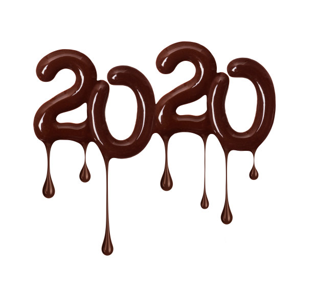 用融化的巧克力制作的2020年新年日期，孤立在白色背景上图片下载