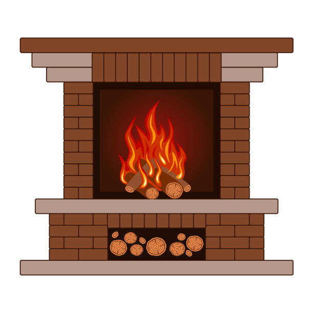 从砖壁炉。室内客厅的元素。矢量插图。图片下载