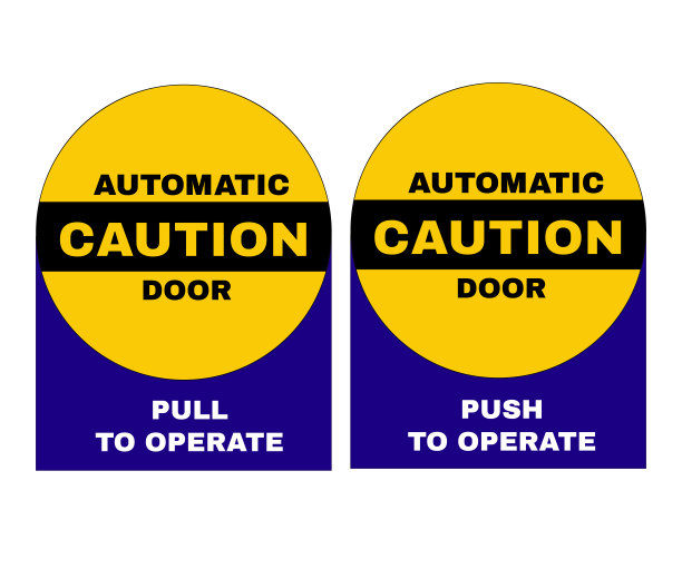 防事故标志，警示板，提示小心自动门，推操作，拉操作。标志，警告符号，矢量图。图片下载