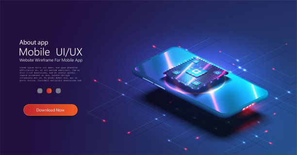 未来感十足的微芯片处理器，带有蓝色的手机背光。量子电话，大数据处理，数据库概念。处理ISO横幅。数字芯片。现代的cpu，任何用途的伟大设计图片下载