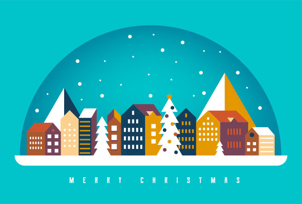 雪覆盖的小镇，圣诞节插画图片下载