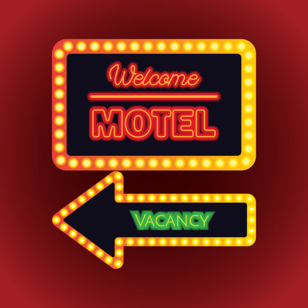 旅馆汽车旅馆的霓虹灯招牌。矢量图图片下载