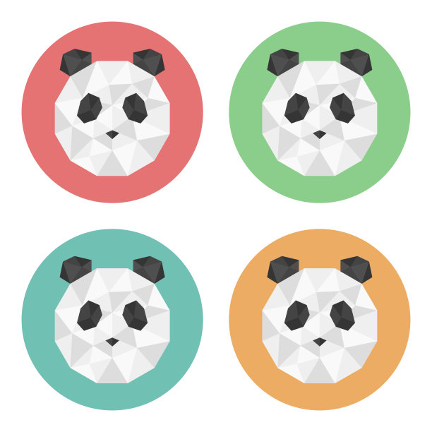 熊猫的几何图标集。多边形的风格。向量图片下载