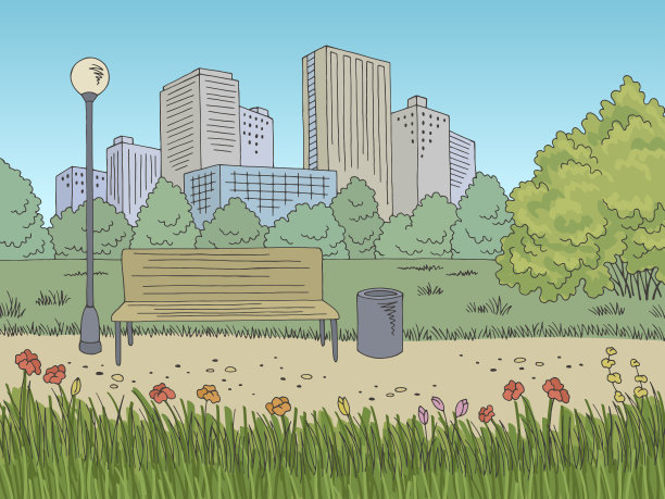 公园图形色彩城市景观素描插图向量图片下载