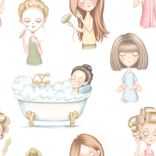 无缝模式与五个卡通女孩谁做美容素材图片