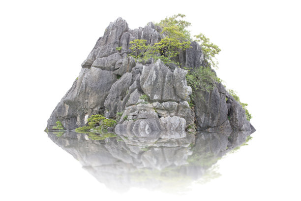 全景岛，小山，山孤立在一个白色的背景。图片下载