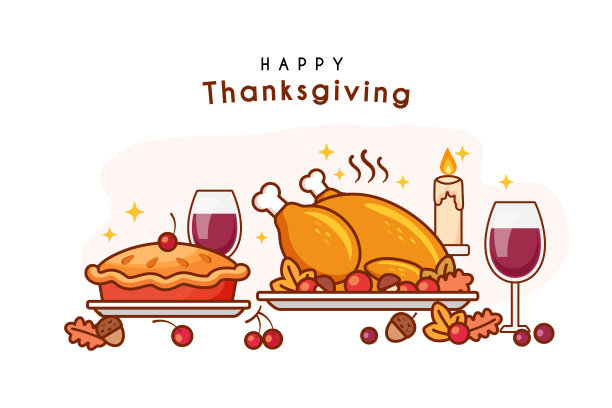 感恩节烤火鸡的插图素材图片