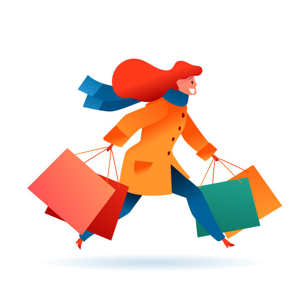 矢量卡通女人在大衣与购物袋图片下载