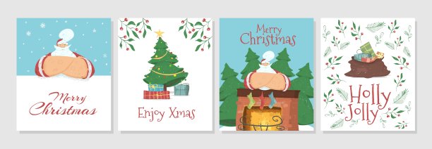 一套圣诞老人冬季假期卡片图片下载