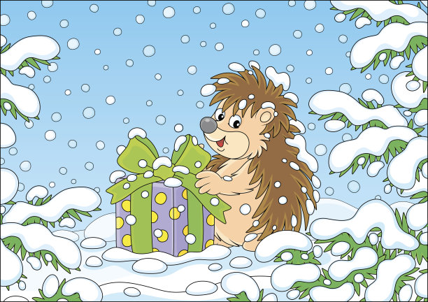 刺猬带着圣诞礼物图片下载