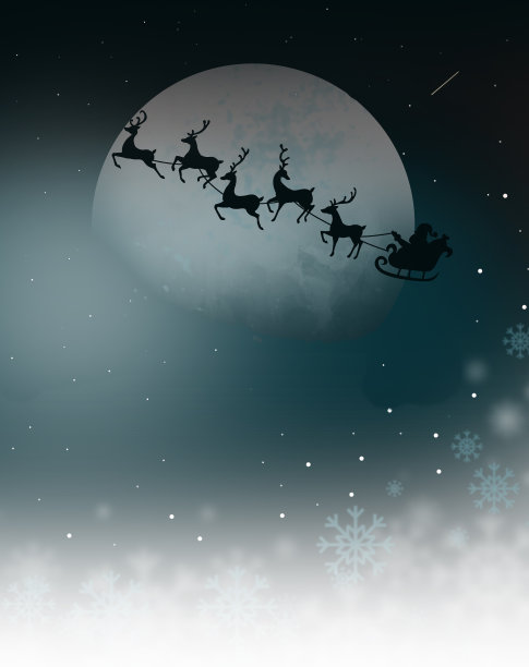 圣诞老人和驯鹿在蓝色的圣诞背景图片下载
