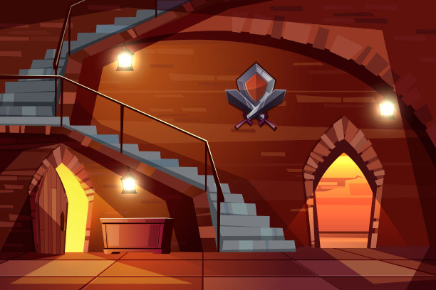 深地牢中的中世纪城堡卡通向量图片下载