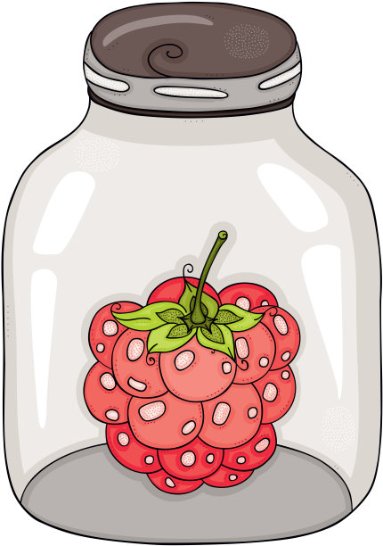红色的覆盆子封闭在玻璃透明的罐子里图片下载
