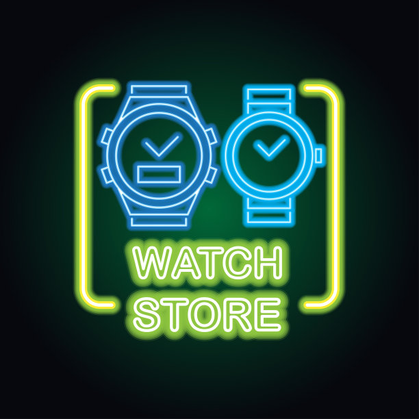 男人和女人手表商店霓虹灯手表制造商和商店板横幅图片下载