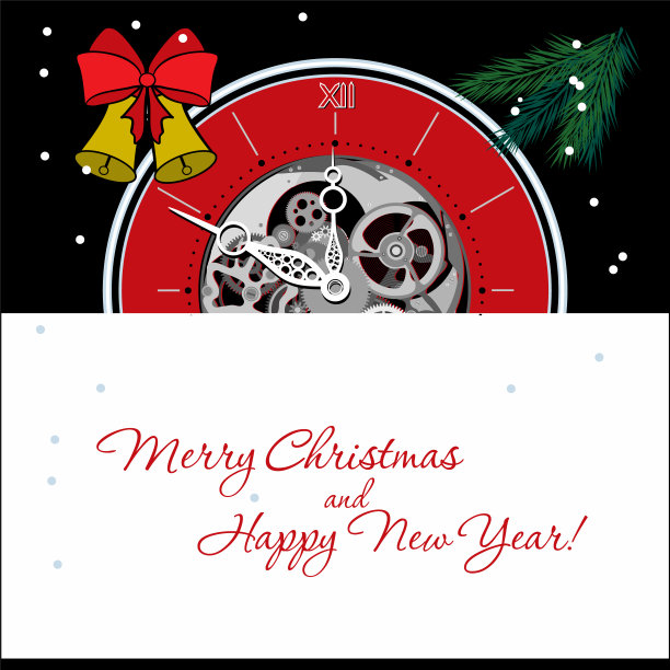 圣诞快乐。手表上的指针，手表的内部机制。图片下载