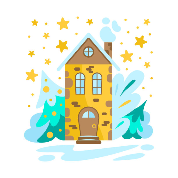 童话的房子。冬天的房子插图。向量。涂鸦风格图片下载