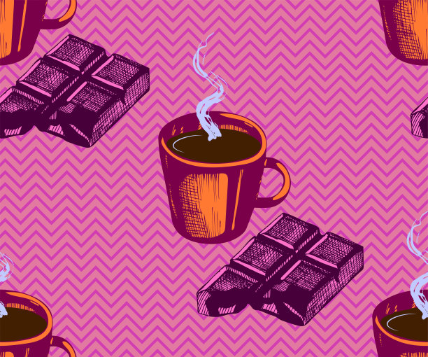 无缝图案配一杯焦糖咖啡。手绘装饰背景。矢量模式。印刷纺织品，布料，墙纸，剪贴簿图片下载