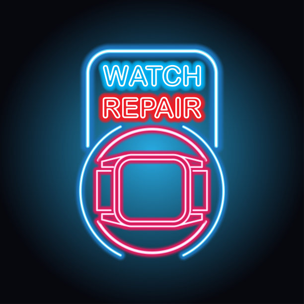 男人和女人手表商店霓虹灯手表制造商和商店板横幅图片下载