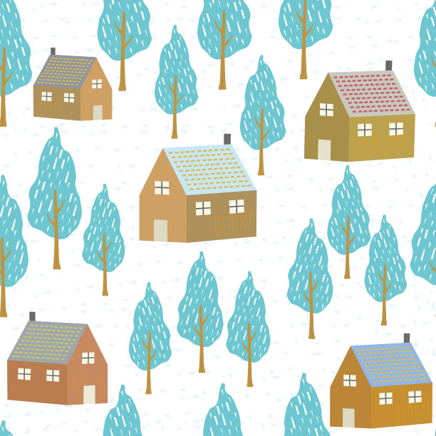 冬天无缝的背景，房子和树图片下载