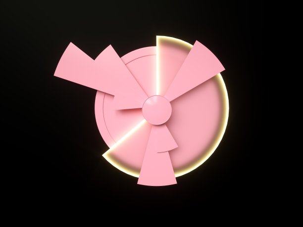 粉红色单色饼图的3d渲染与背光。业务数据可视化。在黑色背景上的单色粉色饼图图片下载