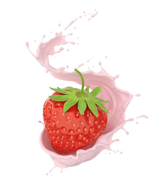 草莓和牛奶或水果酸奶喷溅奶油。图片下载