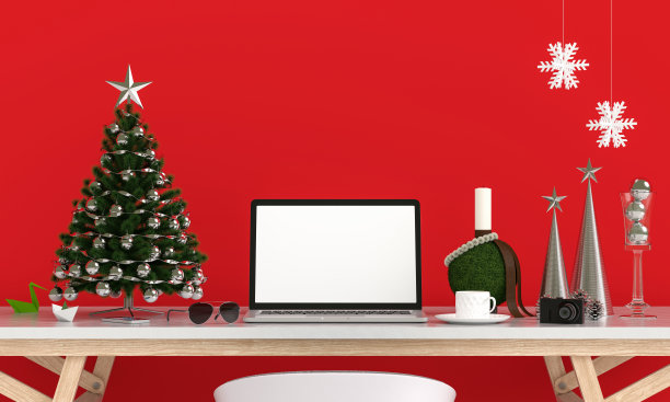 笔记本电脑显示模型，圣诞概念，3D渲染图片下载