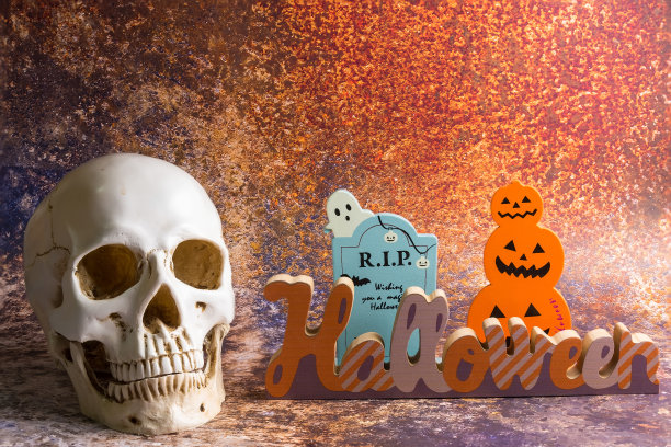 万圣节南瓜和骷髅。在泰国曼谷，万圣节的装饰非常漂亮图片下载