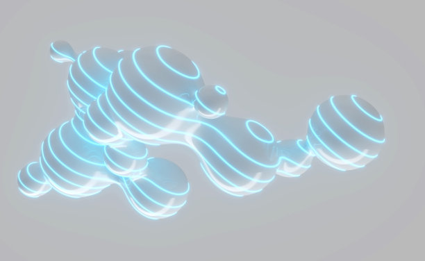 大量的飞行和分离滴在灯光背景与霓虹灯3D插图图片下载