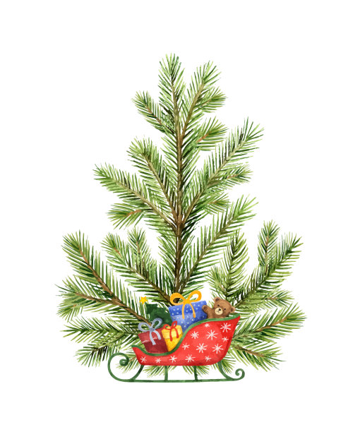 水彩矢量圣诞组成与冷杉树枝和礼物。图片下载