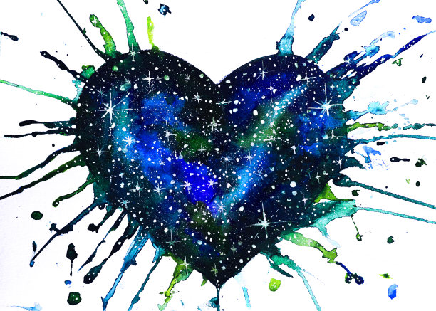 水彩宇宙的心在白色的背景图片下载