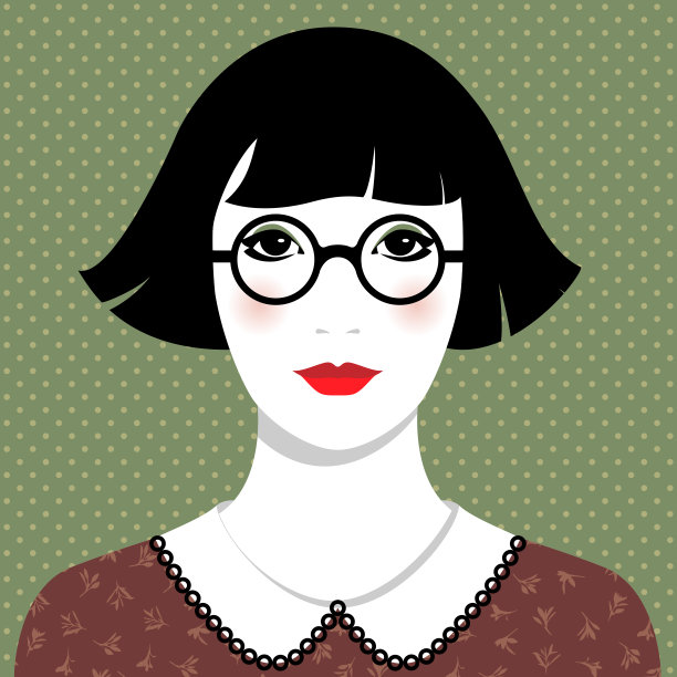 戴圆框眼镜的复古女性图片下载