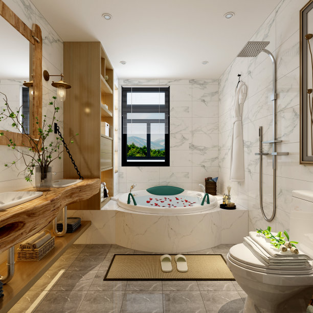 豪华浴室的3D渲染图片下载