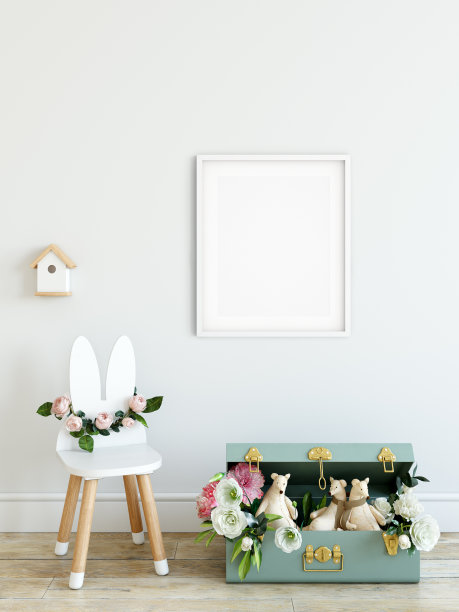 画框和海报模拟客厅。北欧室内。3d渲染，3d插图图片下载