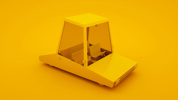 黄色，等距低聚卡通车。三维演示图片下载