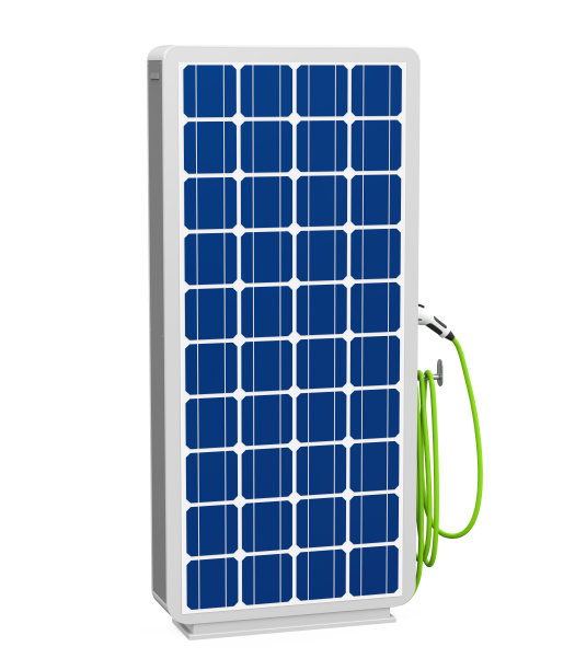 太阳能电池板汽车充电站孤立图片下载