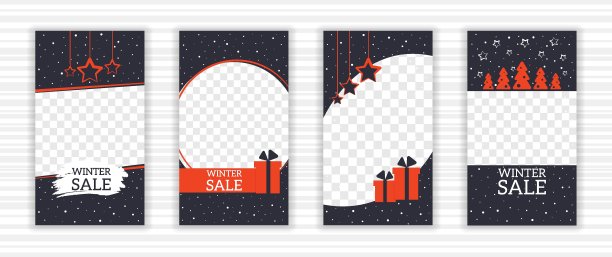 向量集冬季商业社交媒体故事设计模板。适合横幅，网络广告图片下载