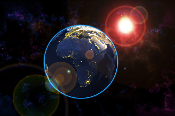 太阳升起时，夜里有黄色的光图片下载