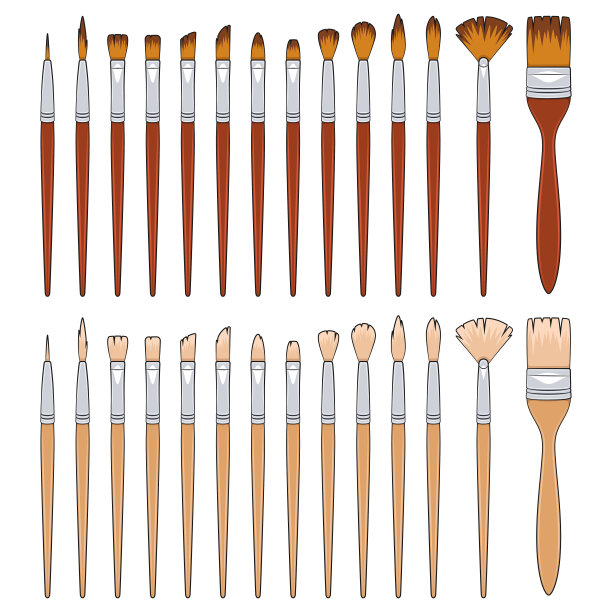 一套彩色插图与画笔绘画。孤立的矢量对象。图片下载