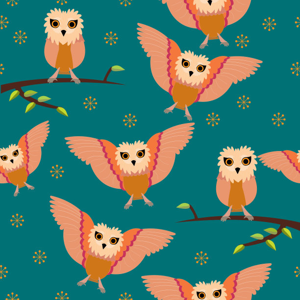 无缝猫头鹰图案，蓝色背景;图片下载