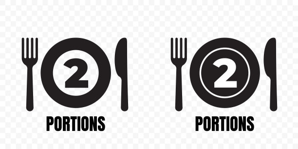 2份，食物餐包矢量图标。餐盘上标有叉和刀两份食物推荐标志图片下载