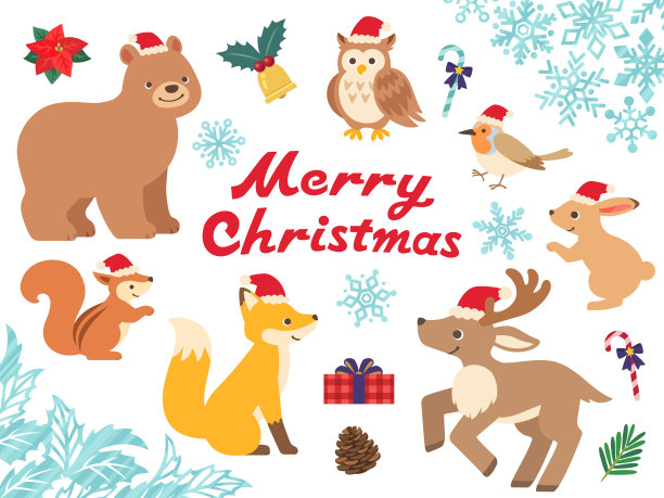 圣诞插图与森林动物图片下载