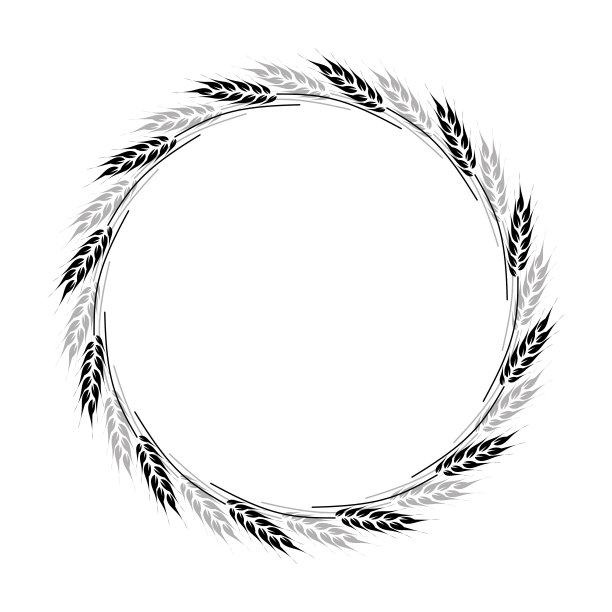 手绘的麦穗花环。黑色和灰色矢量插图。设计明信片、海报、请柬等等。图片下载