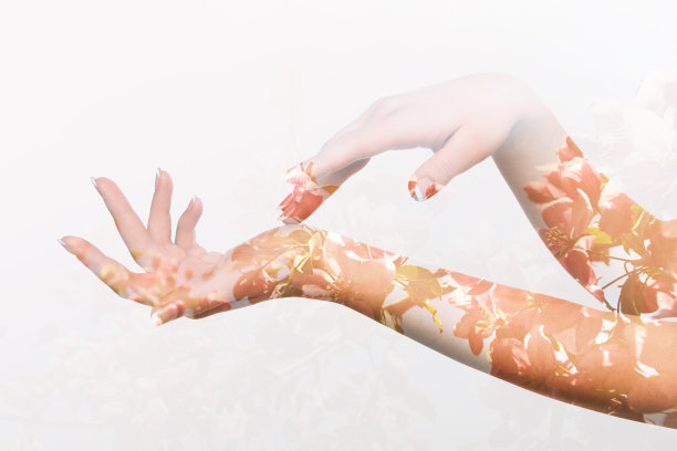 双曝光效果的轮廓两个女性的手图片下载