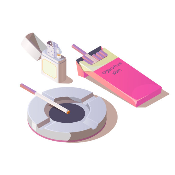 细长香烟，打火机和烟灰缸包装模拟图片下载